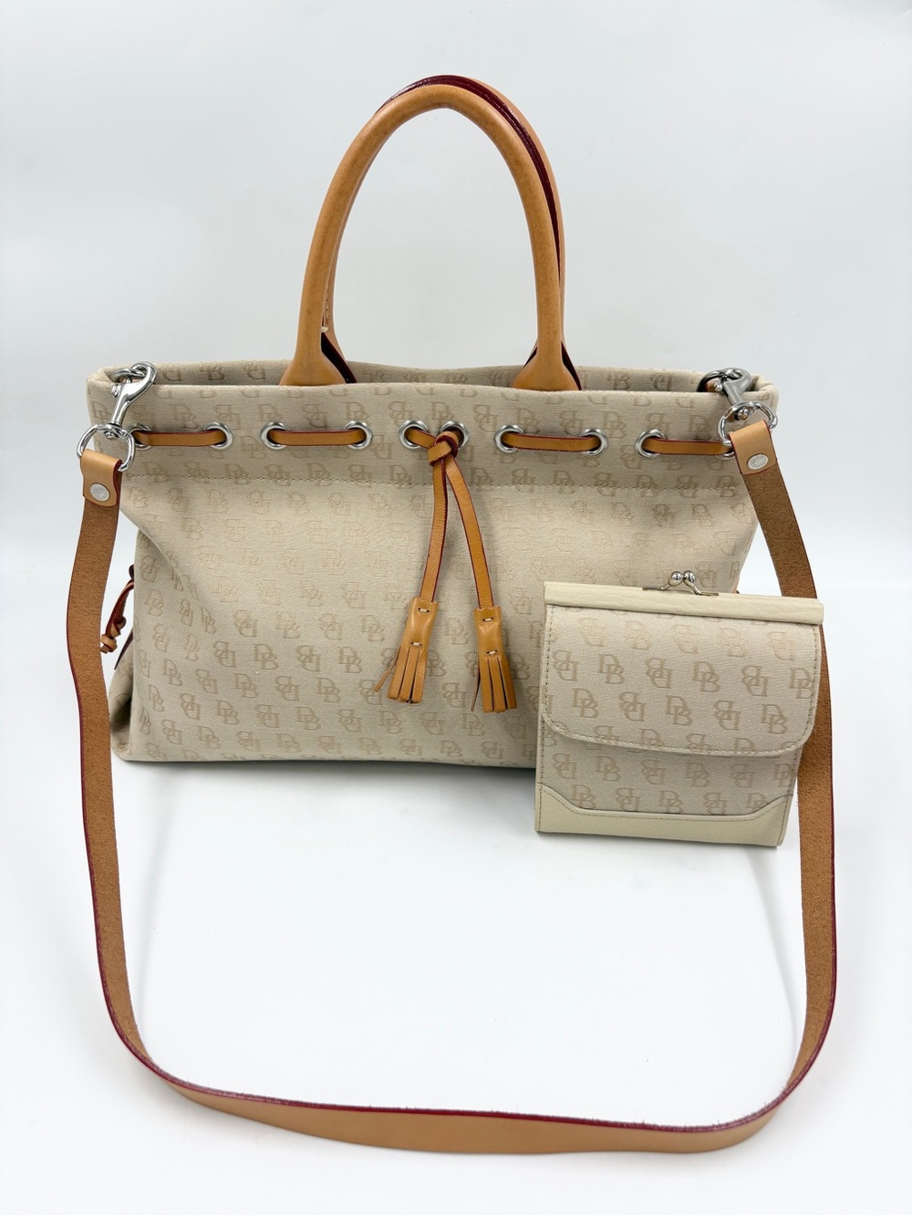 VTG Dooney & Bourke Signature Tassel Satchel Purse & Wallet Set Canvas & Leather